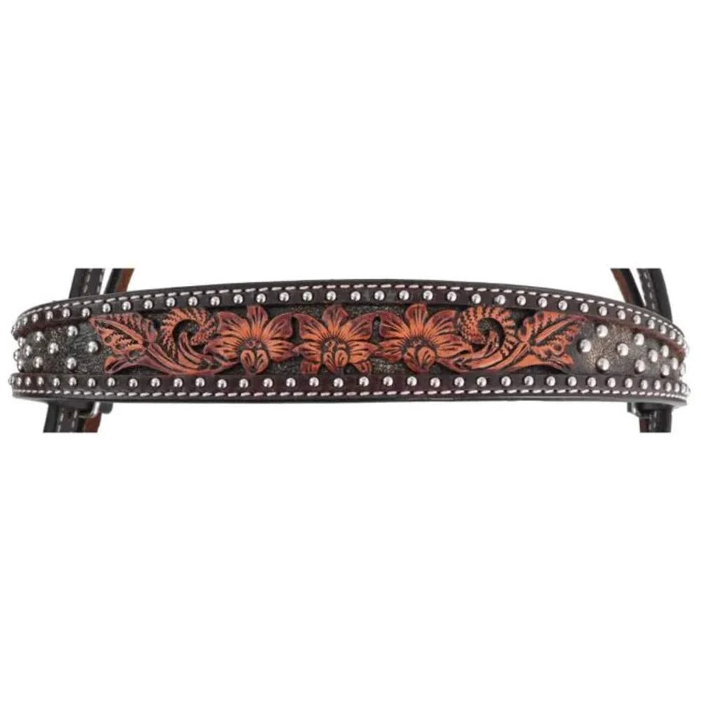 Circle Y Saddlery Dark Flash Arizona Flower Browband Headstall - Image 3