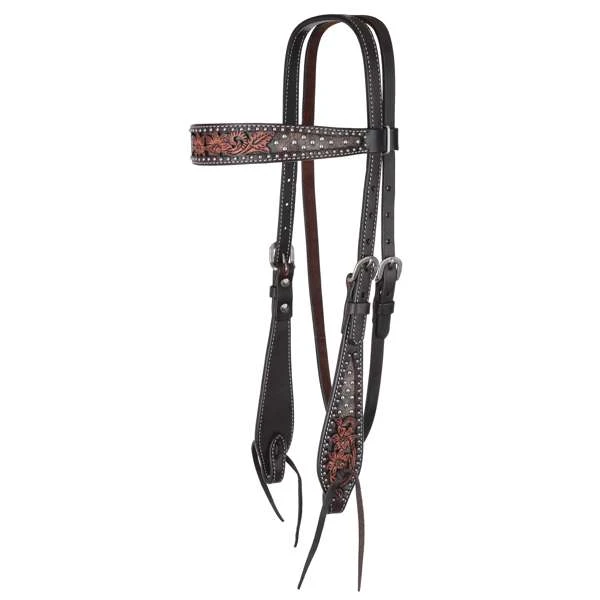 Circle Y Saddlery Dark Flash Arizona Flower Browband Headstall - Image 5