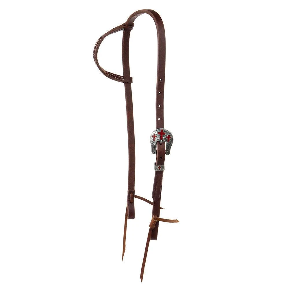 Cowperson Tack 5/8in.Red Inlay Cross Buckle Slide Ear Headstall