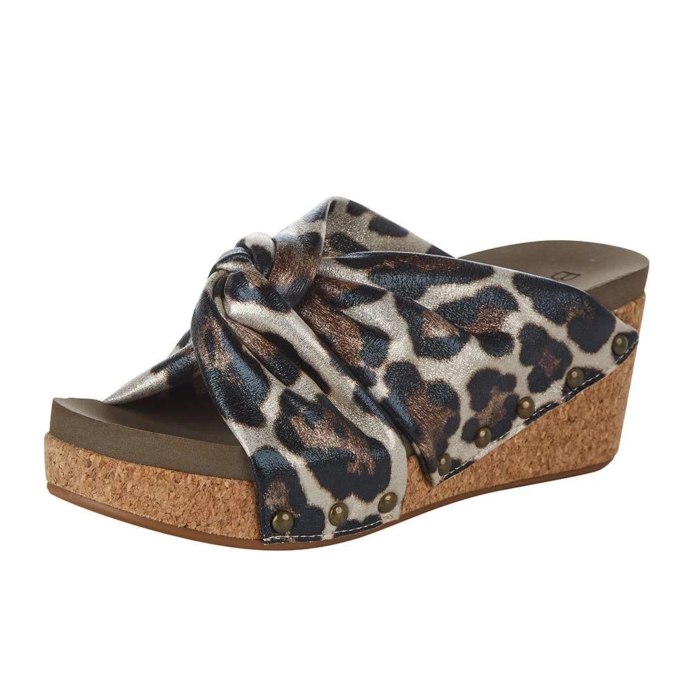 Corkys Footwear Women`s Corky's Cheerful Gold Cheetah Wedge