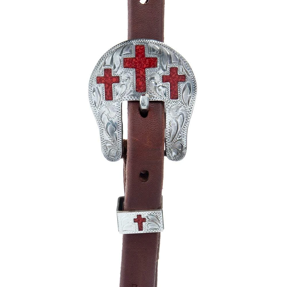 Cowperson Tack 5/8in.Red Inlay Cross Buckle Slide Ear Headstall - Image 2